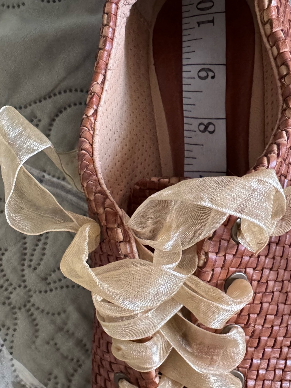Woven Low-Top Sneakers in Copper Brown with Sheer Cream Laces - Picture 10 of 10